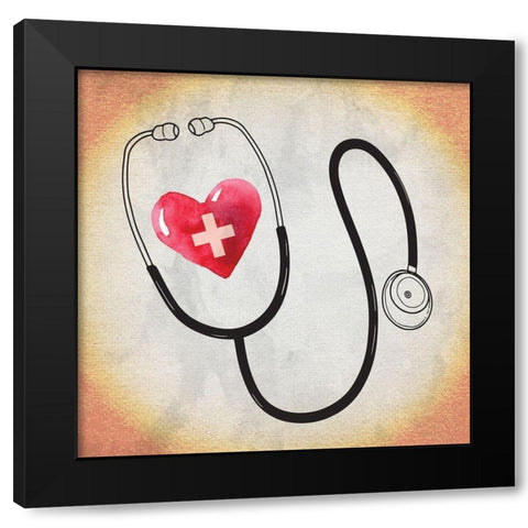 Heart Stethoscope Black Modern Wood Framed Art Print by ND Art