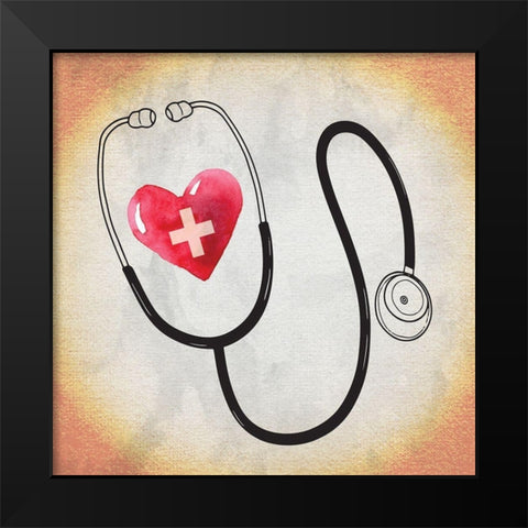 Heart Stethoscope Black Modern Wood Framed Art Print by ND Art