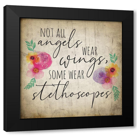 Angels Wear Stethoscopes Black Modern Wood Framed Art Print by ND Art