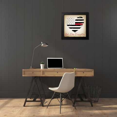 God Bless Firefighters Black Modern Wood Framed Art Print by ND Art