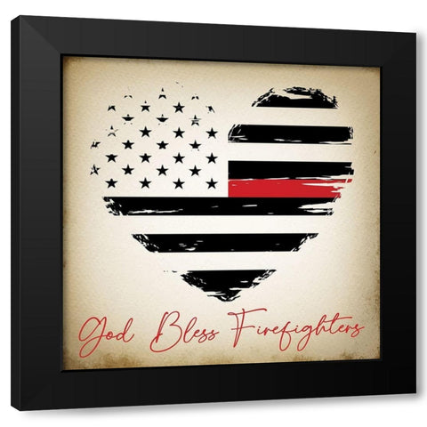 God Bless Firefighters Black Modern Wood Framed Art Print by ND Art