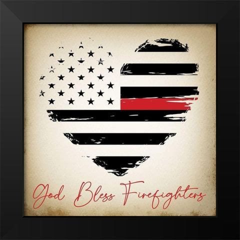 God Bless Firefighters Black Modern Wood Framed Art Print by ND Art