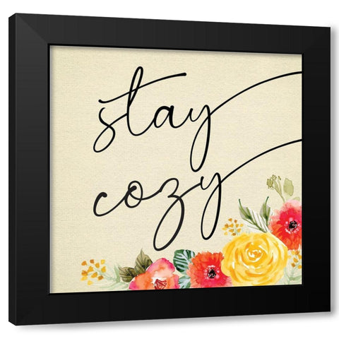 Stay Cozy Black Modern Wood Framed Art Print with Double Matting by ND Art