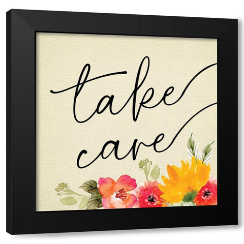 Take Care Black Modern Wood Framed Art Print by ND Art