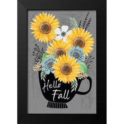 Hello Fall Black Modern Wood Framed Art Print by ND Art