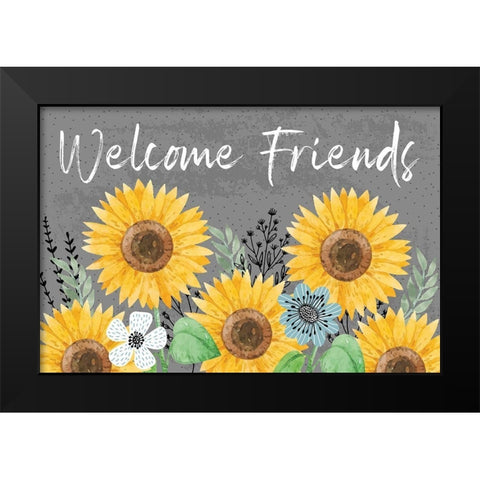 Welcome Friends Black Modern Wood Framed Art Print by ND Art