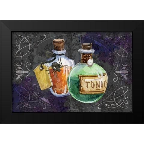 Potions Black Modern Wood Framed Art Print by ND Art
