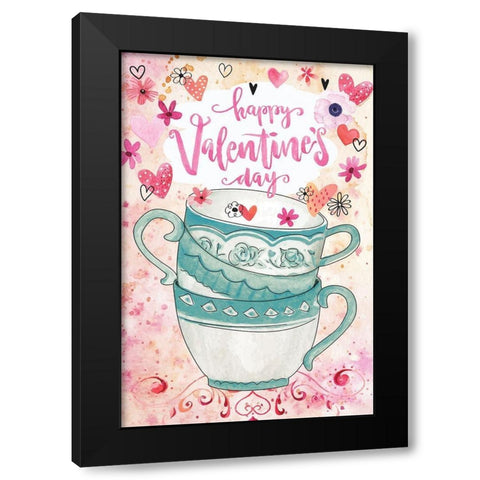 Happy Valentines Black Modern Wood Framed Art Print by ND Art