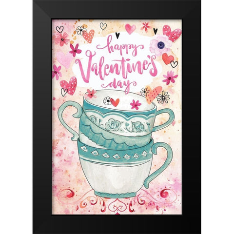 Happy Valentines Black Modern Wood Framed Art Print by ND Art