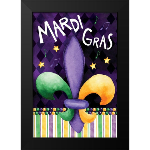 Mardi Gras Black Modern Wood Framed Art Print by ND Art