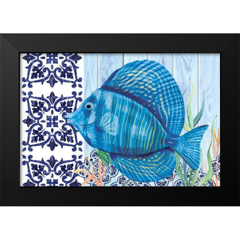 Blue Fish Black Modern Wood Framed Art Print by ND Art
