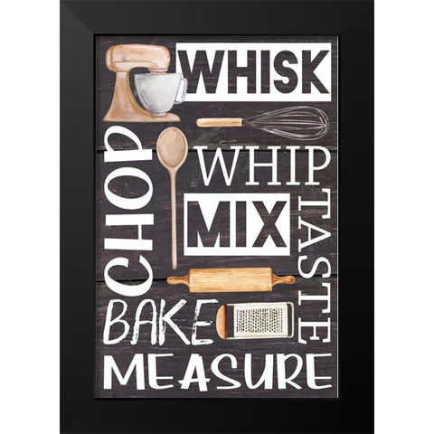 Kitchen Words Black Modern Wood Framed Art Print by ND Art