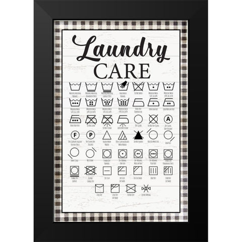 Laundry Instructions Black Modern Wood Framed Art Print by ND Art
