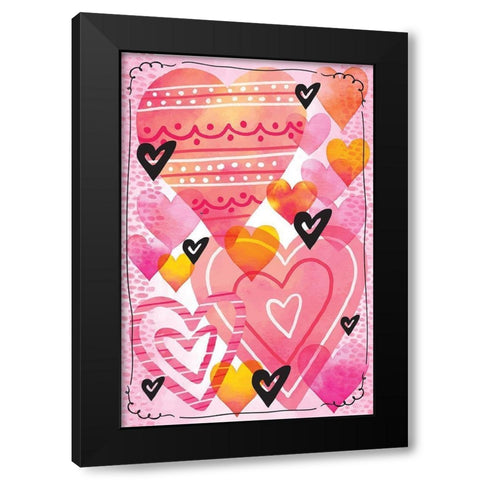 Valentine Hearts Black Modern Wood Framed Art Print with Double Matting by ND Art