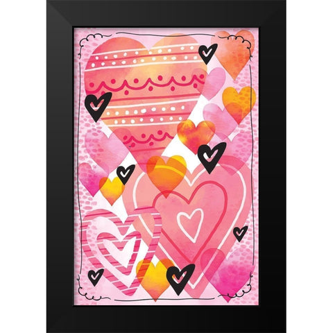 Valentine Hearts Black Modern Wood Framed Art Print by ND Art