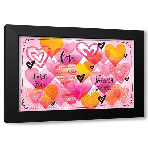 Love Hearts Black Modern Wood Framed Art Print by ND Art