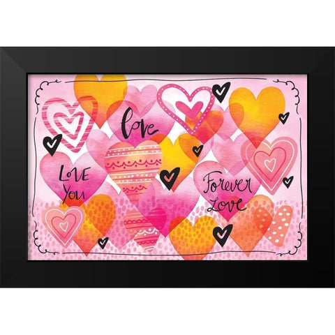 Love Hearts Black Modern Wood Framed Art Print by ND Art
