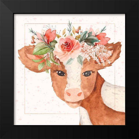 Baby Cow Black Modern Wood Framed Art Print by ND Art