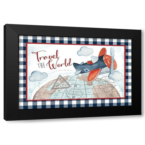 Travel the World Black Modern Wood Framed Art Print by ND Art
