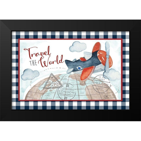 Travel the World Black Modern Wood Framed Art Print by ND Art