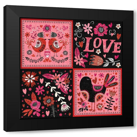 Love Birds Pattern II Black Modern Wood Framed Art Print by ND Art