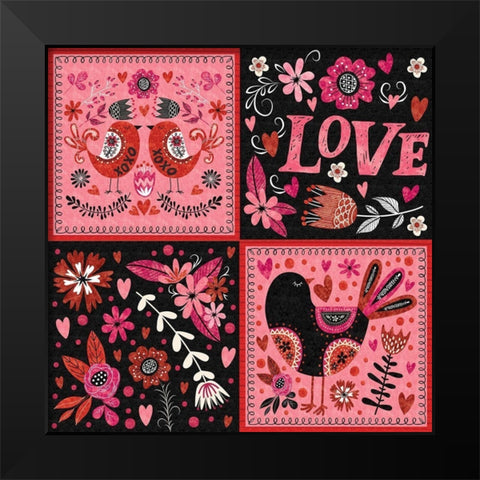 Love Birds Pattern II Black Modern Wood Framed Art Print by ND Art