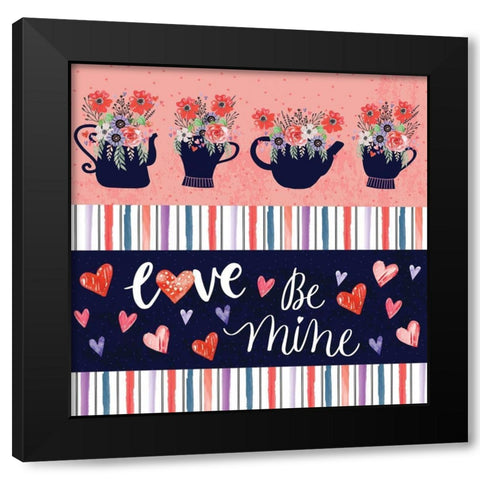 Valentine Pattern Black Modern Wood Framed Art Print with Double Matting by ND Art