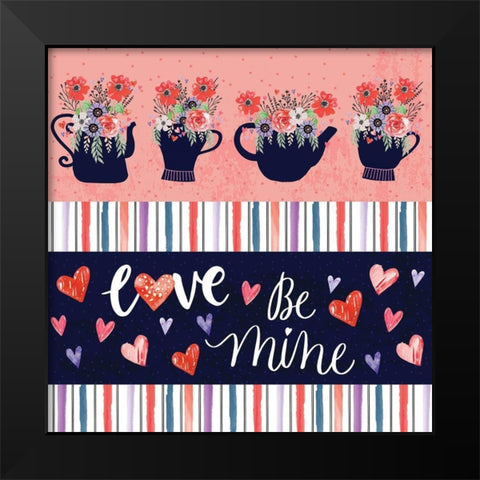 Valentine Pattern Black Modern Wood Framed Art Print by ND Art