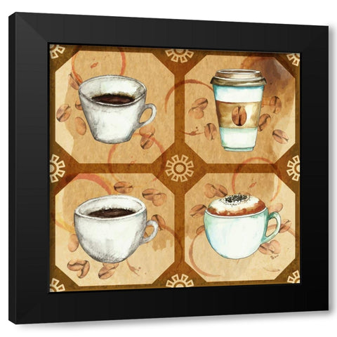 Coffee Frenzy Pattern II Black Modern Wood Framed Art Print by ND Art