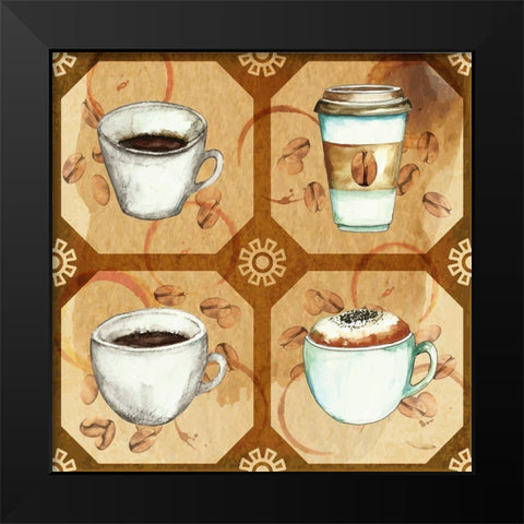 Coffee Frenzy Pattern II Black Modern Wood Framed Art Print by ND Art