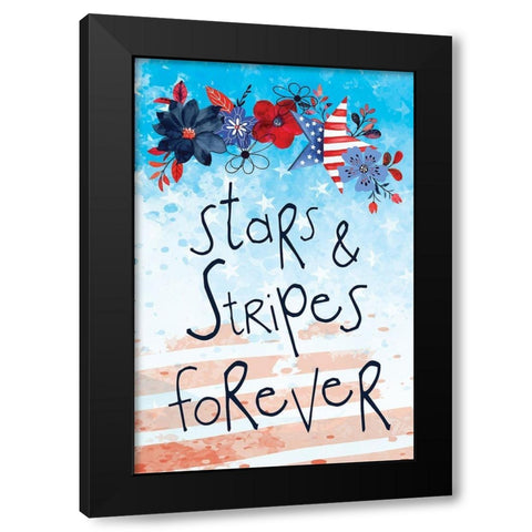Stars and Stripes Black Modern Wood Framed Art Print with Double Matting by ND Art