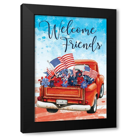 Welcome Friends Black Modern Wood Framed Art Print by ND Art