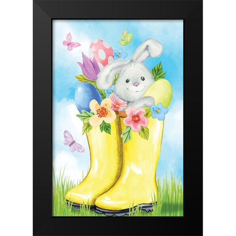 Bunny Boots Black Modern Wood Framed Art Print by ND Art