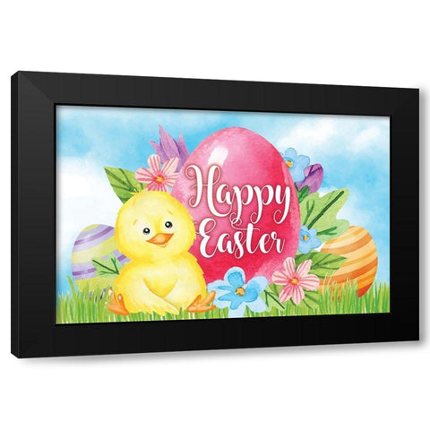 Happy Easter Black Modern Wood Framed Art Print by ND Art