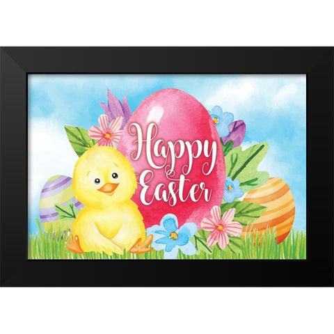 Happy Easter Black Modern Wood Framed Art Print by ND Art