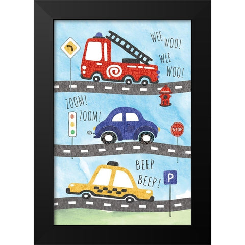 Zoom Zoom-Beep Beep Black Modern Wood Framed Art Print by ND Art