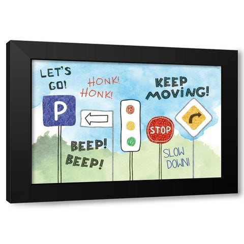 Road Signs Black Modern Wood Framed Art Print with Double Matting by ND Art