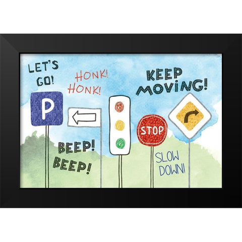 Road Signs Black Modern Wood Framed Art Print by ND Art