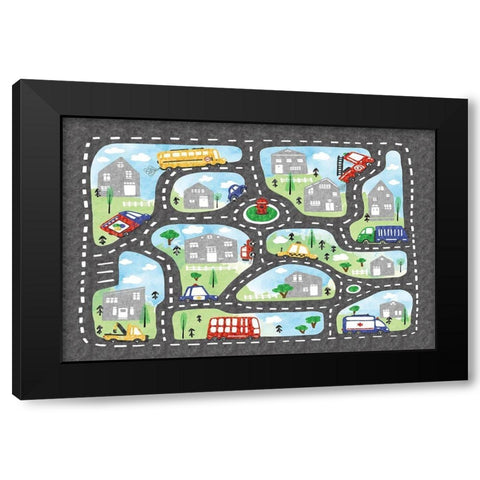 Road Map Black Modern Wood Framed Art Print with Double Matting by ND Art