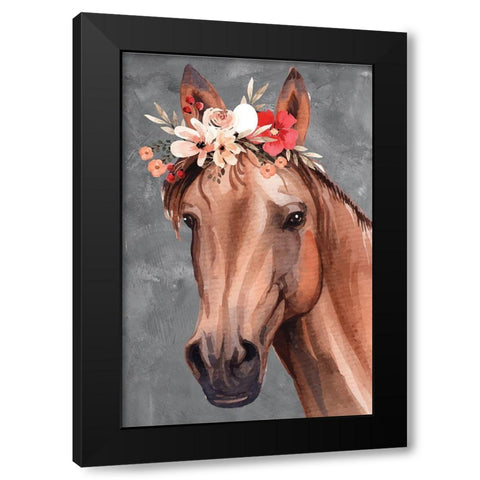 Horse Black Modern Wood Framed Art Print with Double Matting by ND Art