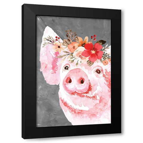 Pig Black Modern Wood Framed Art Print with Double Matting by ND Art