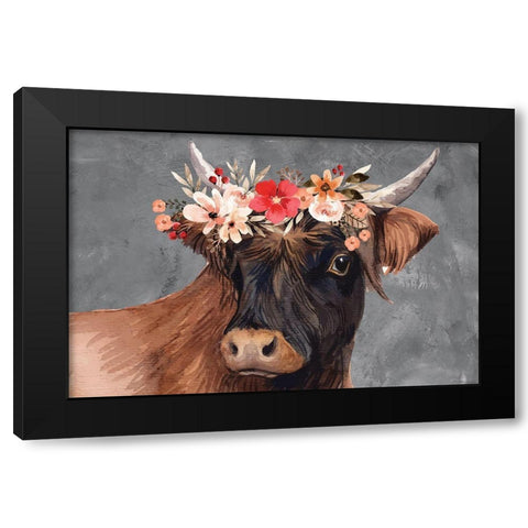 Cow Black Modern Wood Framed Art Print with Double Matting by ND Art