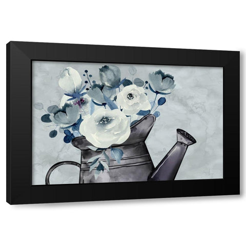Gray Floral Black Modern Wood Framed Art Print by ND Art