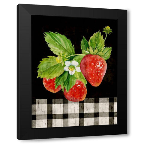 Strawberries Black Modern Wood Framed Art Print with Double Matting by ND Art
