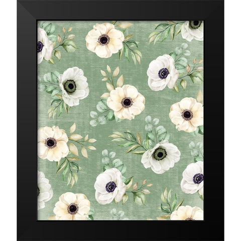 Wedding Flower Pattern Black Modern Wood Framed Art Print by ND Art
