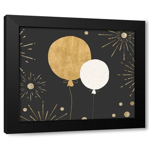 Birthday Balloons Black Modern Wood Framed Art Print by ND Art