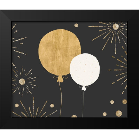 Birthday Balloons Black Modern Wood Framed Art Print by ND Art