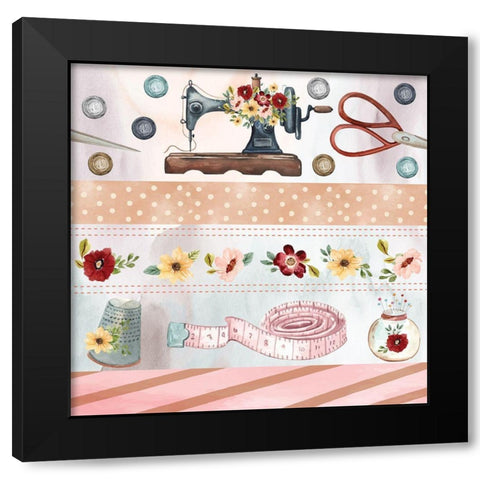 Sewing Pattern II Black Modern Wood Framed Art Print by ND Art