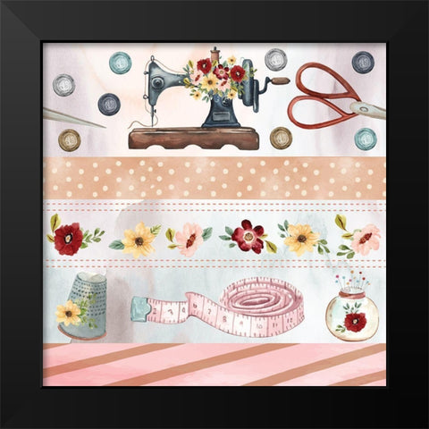 Sewing Pattern II Black Modern Wood Framed Art Print by ND Art