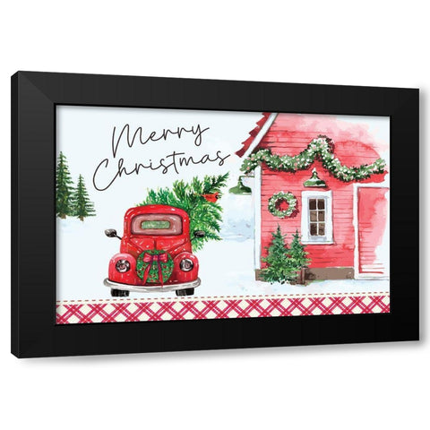 Merry Christmas Black Modern Wood Framed Art Print with Double Matting by ND Art